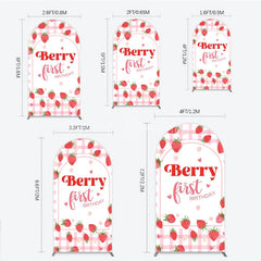 Lofaris Charming Pink Gingham Strawberry Berry First Birthday Round Top Arch Backdrop Sweet Party Decor