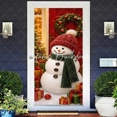 Lofaris Charming Snowman with Red Knitted Hat and Green Scarf Christmas Door Cover Winter Holiday Party Decoration