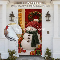 Lofaris Charming Snowman with Red Knitted Hat and Green Scarf Christmas Door Cover Winter Holiday Party Decoration