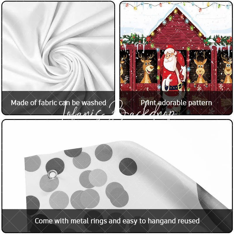 Lofaris Cheerful Christmas Santa and Reindeer Red Barn Garage Door Banner Snowy Holiday Outdoor Decoration with Lights