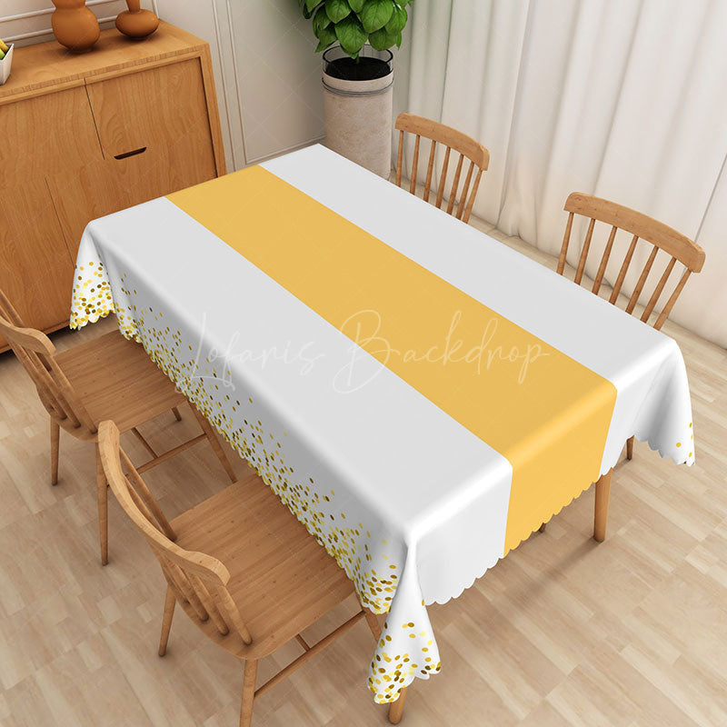 Lofaris Cheerful Polka Dot Tablecloth with Yellow and Gold Dots on White for Birthday Party or Summer Decor