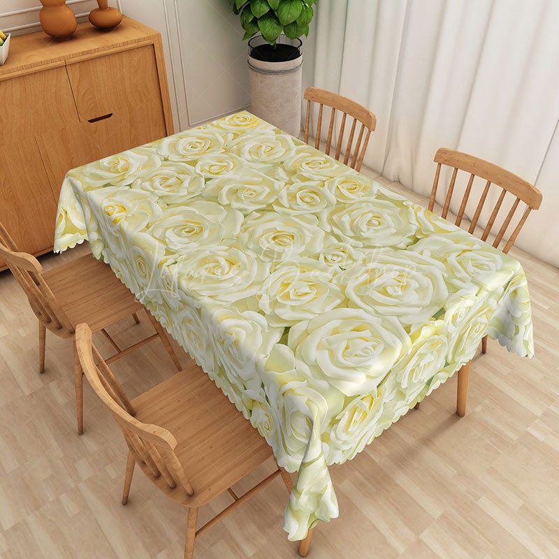 Lofaris Cheerful Yellow Floral Rectangle Tablecloth with Blooming Flowers for Spring and Summer Garden Parties