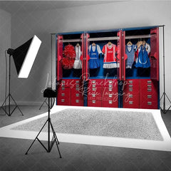 Lofaris Cheerleader Locker Room Sports Photography Backdrop Red Blue Uniform Pom School Spirit Background