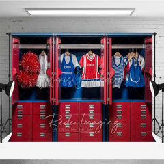 Lofaris Cheerleader Locker Room Sports Photography Backdrop Red Blue Uniform Pom School Spirit Background