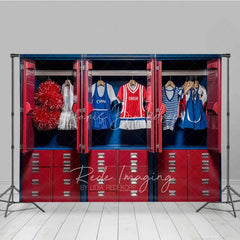 Lofaris Cheerleader Locker Room Sports Photography Backdrop Red Blue Uniform Pom School Spirit Background