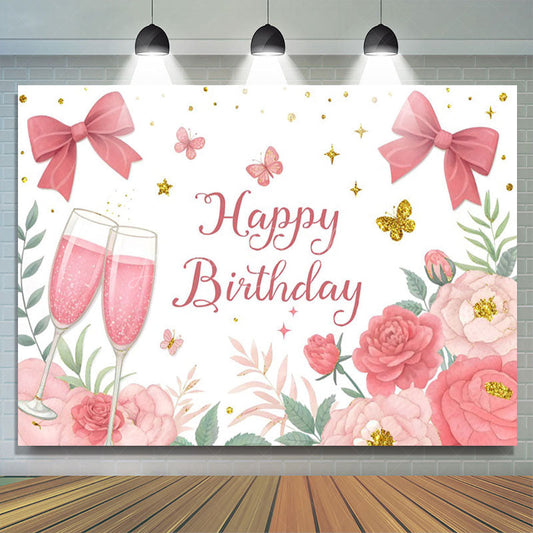 Lofaris Cheers To Birthday Bows Floral Backdrop