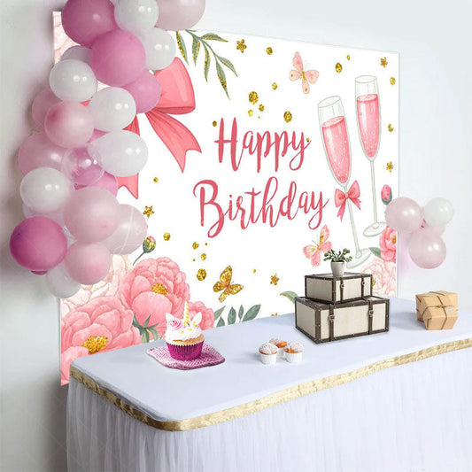 Lofaris Cheers To Birthday Sweet Butterfly Backdrop