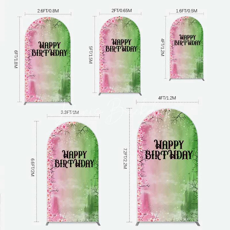 Lofaris Cherry Blossoms and Magic Castle Arch Backdrop Happy Birthday Princess Party Decoration