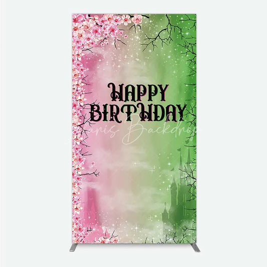 Lofaris Cherry Blossoms and Magic Castle Rectangle Backdrop Happy Birthday Princess Party Decoration