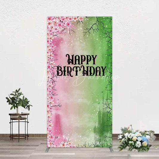 Lofaris Cherry Blossoms and Magic Castle Rectangle Backdrop Happy Birthday Princess Party Decoration