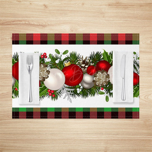 Lofaris Cherry Leaves Bauble Plaid Xmas Set Of 4 Placemats