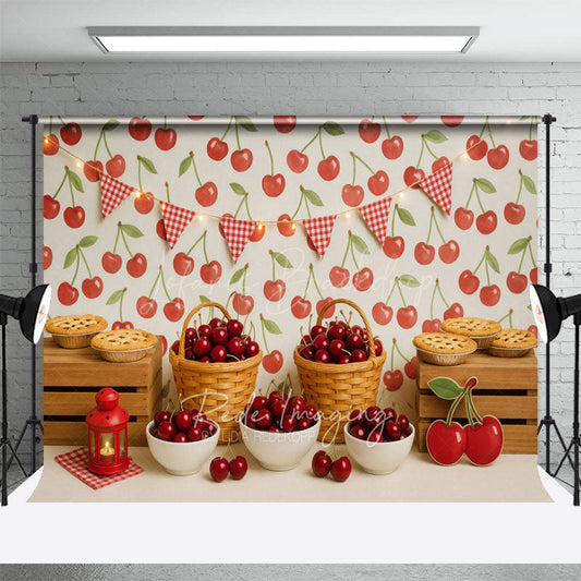 Lofaris Cherry Pie Flags Photography Cake Smash Backdrop