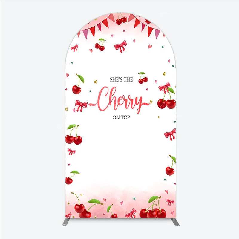 Lofaris Cherry Theme Arch Backdrop Pink Watercolor Fruit Red Bows Background She Is The On Top Baby Shower Cover