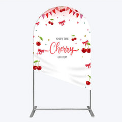 Lofaris Cherry Theme Arch Backdrop Pink Watercolor Fruit Red Bows Background She Is The On Top Baby Shower Cover