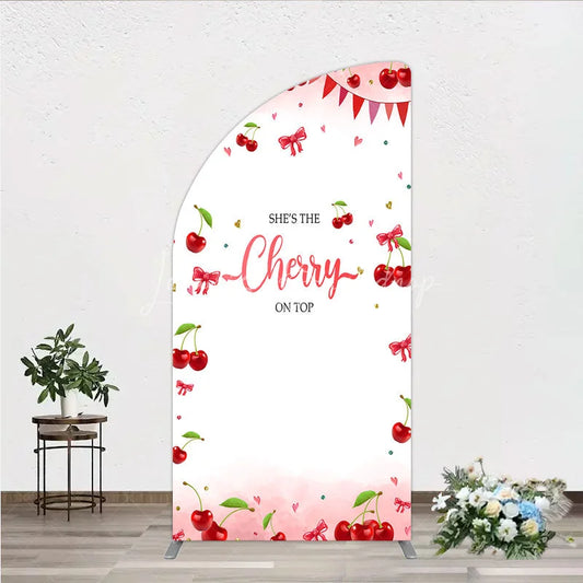 Lofaris Cherry Theme Half Moon Arch Backdrop Pink Watercolor Fruit Red Bows Background She Is The On Top Baby Shower Cover