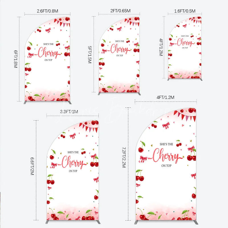 Lofaris Cherry Theme Half Moon Arch Backdrop Pink Watercolor Fruit Red Bows Background She Is The On Top Baby Shower Cover