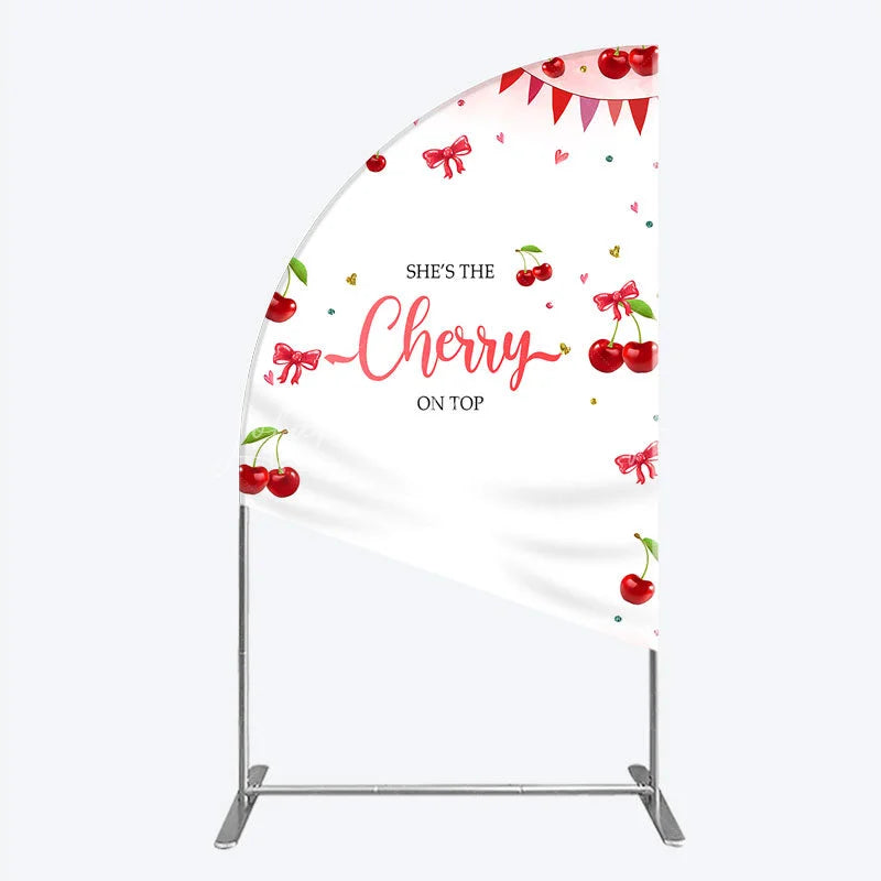 Lofaris Cherry Theme Half Moon Arch Backdrop Pink Watercolor Fruit Red Bows Background She Is The On Top Baby Shower Cover