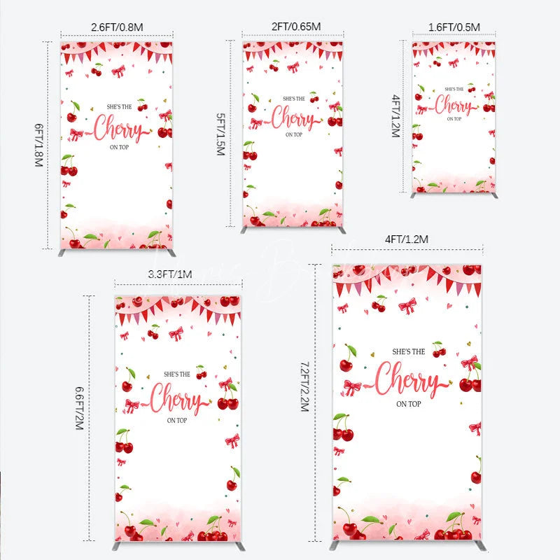 Lofaris Cherry Theme Rectangle Backdrop Pink Watercolor Fruit Red Bows Background She Is The On Top Baby Shower Cover