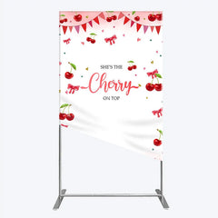 Lofaris Cherry Theme Rectangle Backdrop Pink Watercolor Fruit Red Bows Background She Is The On Top Baby Shower Cover
