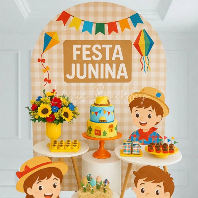 Lofaris Chessboard Pattern Kite Happy Birthday Arch Backdrop