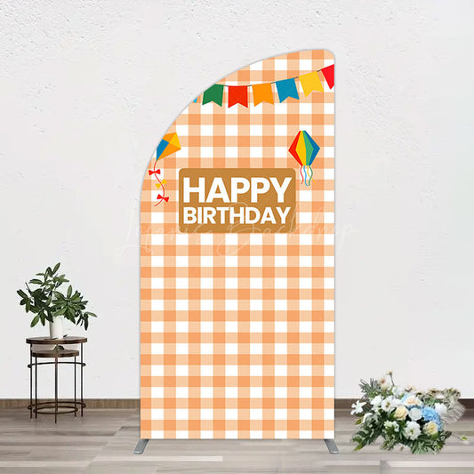 Lofaris Chessboard Pattern Kite Happy Birthday Half Moon Arch Backdrop