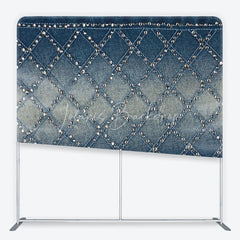 Lofaris Chic Blue Denim Texture Square Double-Sided Backdrop Diamond Pattern with Sparkling Silver Studs for Stylish Photos