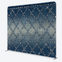 Lofaris Chic Blue Denim Texture Square Double-Sided Backdrop Diamond Pattern with Sparkling Silver Studs for Stylish Photos