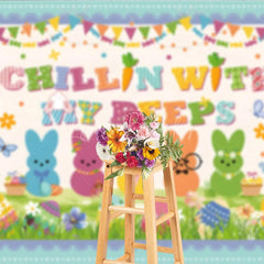 Lofaris Chillin With My Peeps Backdrop Funny Bunnies with Glasses and Hats Background Easter Party Decorations for Kids