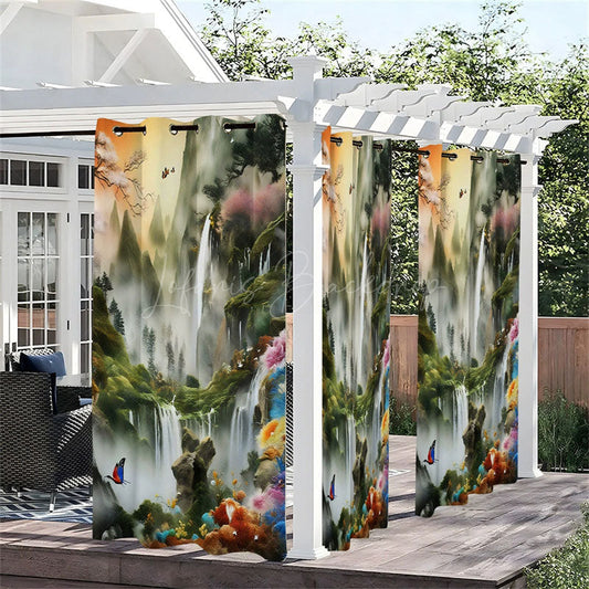 Lofaris Chinese Scenery Waterproof Printed Outdoor Curtains