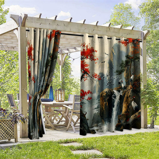 Lofaris Chinese View Waterproof Printed Outdoor Curtains