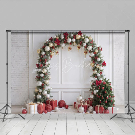Lofaris Christmas Balloon Arch Backdrop Red Gold Silver Ornaments Decor White Wall Holiday Party Photo Props
