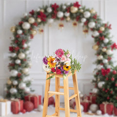 Lofaris Christmas Balloon Arch Backdrop Red Gold Silver Ornaments Decor White Wall Holiday Party Photo Props