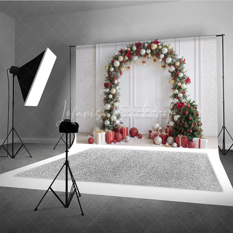 Lofaris Christmas Balloon Arch Backdrop Red Gold Silver Ornaments Decor White Wall Holiday Party Photo Props