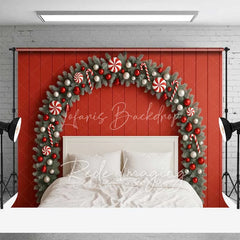 Lofaris Christmas Bedroom Headboard Backdrop Red Wall Candy Cane Fir Arch White Bed Photo Background