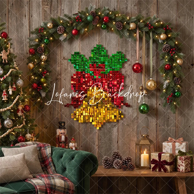 Lofaris Christmas Bell Shimmer Wall Backdrop Golden Holiday Party Decoration
