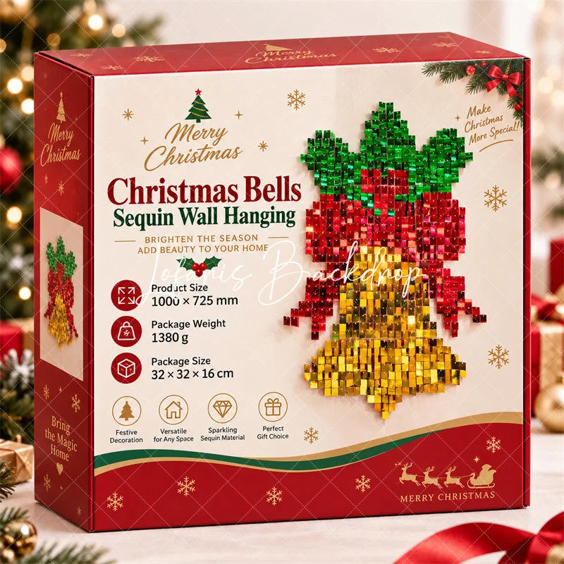 Lofaris Christmas Bell Shimmer Wall Backdrop Golden Holiday Party Decoration