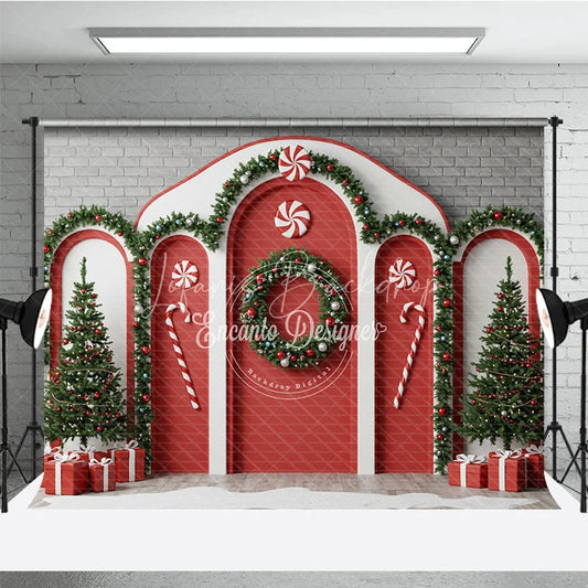 Lofaris Christmas Candy Cane Archway Photography Backdrop Red and White Peppermint Theme Holiday Party Photo Booth Decor