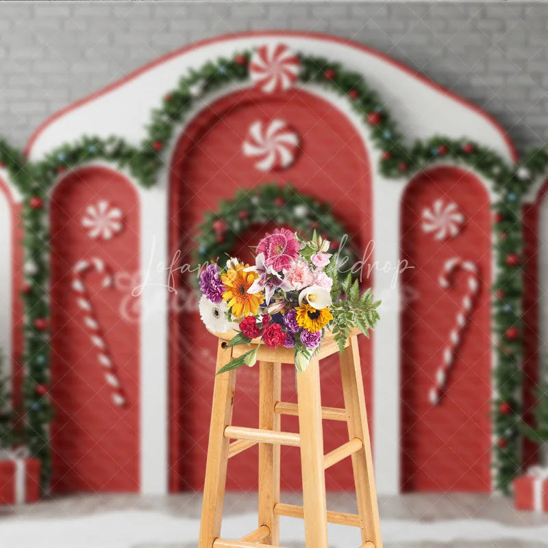 Lofaris Christmas Candy Cane Archway Photography Backdrop Red and White Peppermint Theme Holiday Party Photo Booth Decor
