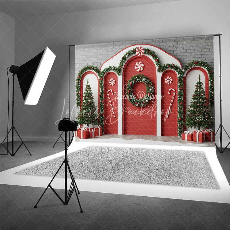 Lofaris Christmas Candy Cane Archway Photography Backdrop Red and White Peppermint Theme Holiday Party Photo Booth Decor
