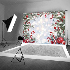 Lofaris Christmas Candy Cane Backdrop Winter Snow Pine Tree Branch Photography Background