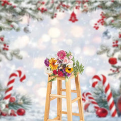 Lofaris Christmas Candy Cane Backdrop Winter Snow Pine Tree Branch Photography Background