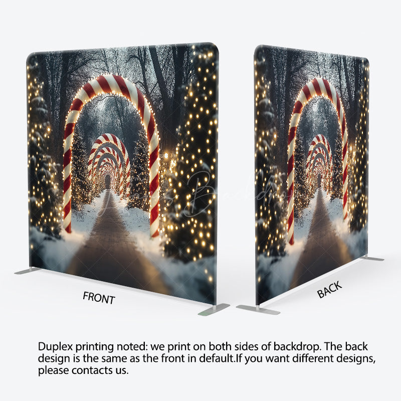 Lofaris Christmas Candy Cane Lane Tension Fabric Backdrop Winter Wonderland Archway Holiday Season Photo Booth Background