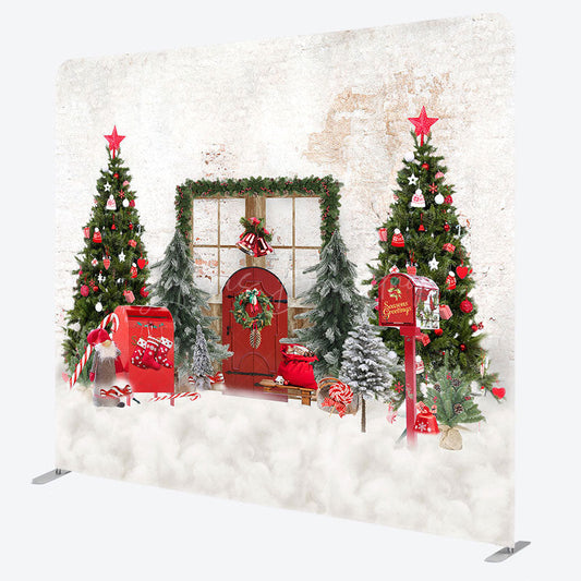 Lofaris Christmas Door Beige Wall Tension Fabric Backdrop