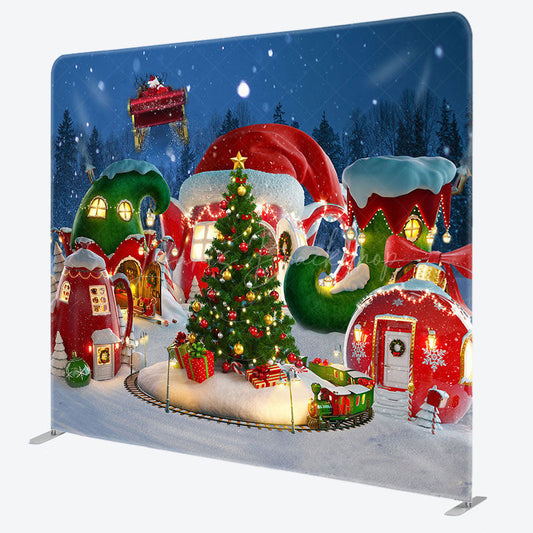 Lofaris Christmas Dreamy Red House Tension Fabric Backdrop