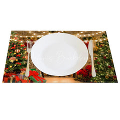 Lofaris Christmas Fireplace Set of 4 Placemats Cozy Xmas Tree with Stockings String Lights Holiday Table Mats