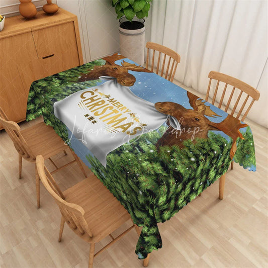 Lofaris Christmas Garland Rectangle Tablecloth Red with Pine and Berries Elegant Holiday Table Cover