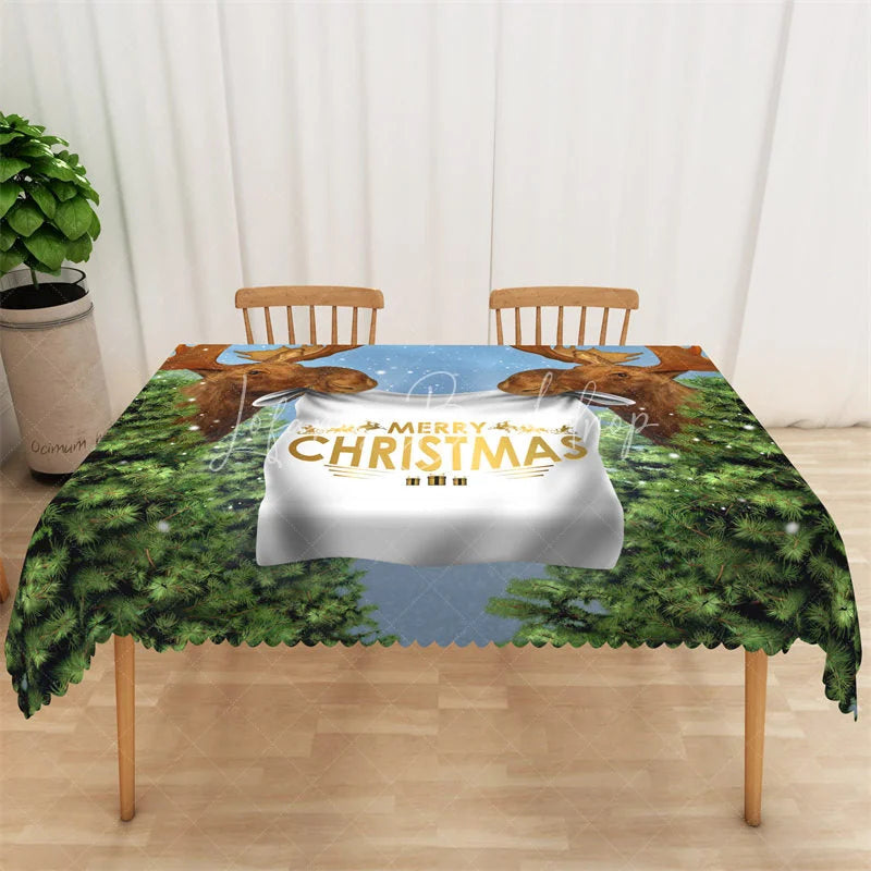 Lofaris Christmas Garland Rectangle Tablecloth Red with Pine and Berries Elegant Holiday Table Cover