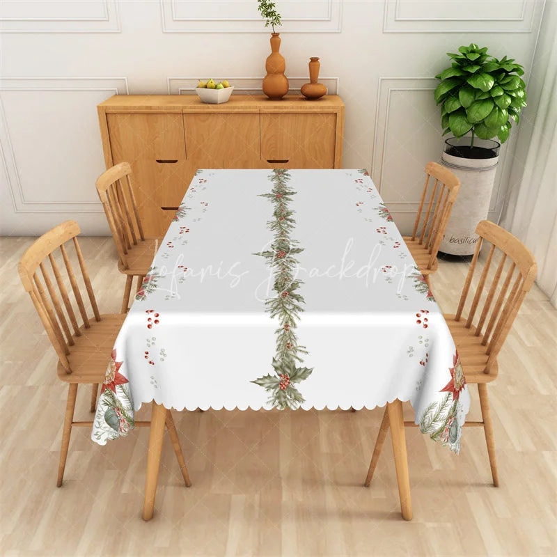 Lofaris Christmas Garland Rectangle Tablecloth White with Pine Branch Berries Elegant Holiday Table Cover