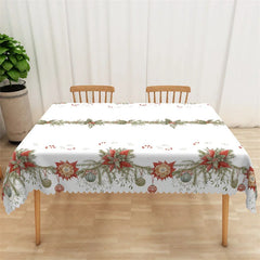Lofaris Christmas Garland Rectangle Tablecloth White with Pine Branch Berries Elegant Holiday Table Cover