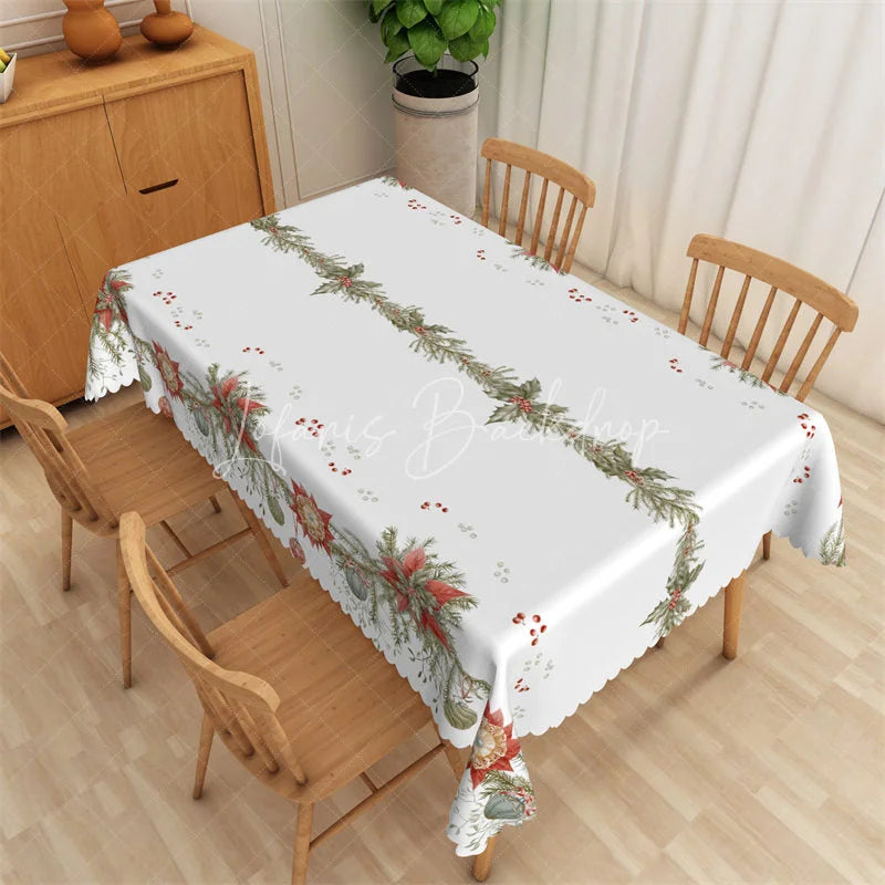 Lofaris Christmas Garland Rectangle Tablecloth White with Pine Branch Berries Elegant Holiday Table Cover
